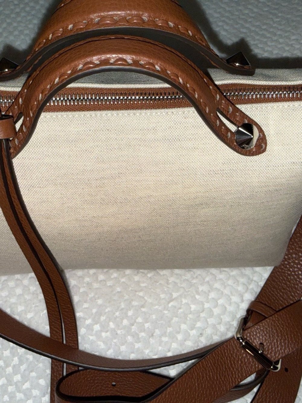 Fendi Beige and Brown Leather Satchel with Adjustable Strap - Picture 6 of 9